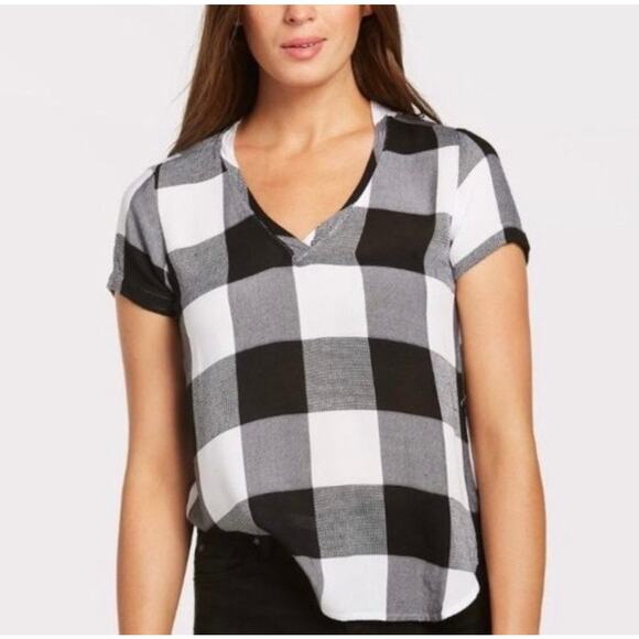 Cloth and Stone Anthropologie Plaid Tencel Top Black & White Plaid Shirt XS - Picture 1 of 6